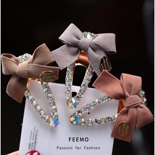 Korea Colorful Diamond Hairpin Net Hot Cloth Art Bow Clip Bangs Clip Hairpin Headdress