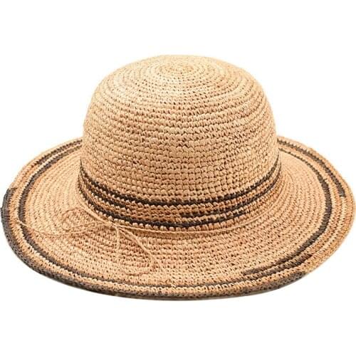 2020 new high quality color matching raffia straw hat ladys beach sunshade dome big brim sun hat