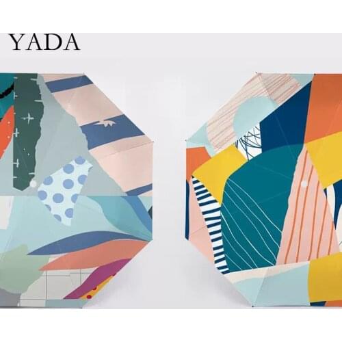 YADA New Graffiti Colorful Block Pattern Automatic Umbrella Women UV Rainproof Umbrella Parasol Rain Sun Light Umbrella YD200246