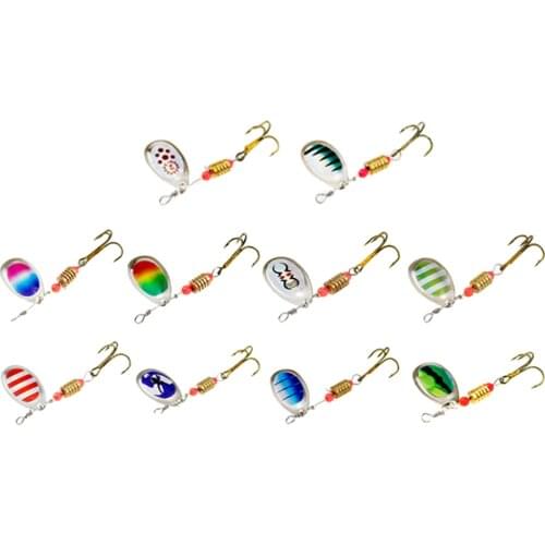 10pcs Metal Sequins Baits Artificial Lures with Treble Hooks Freshwater