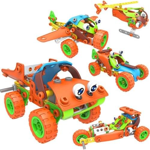 136Pcs/Set 5 in 1 Educational DIY Construction Vehicle Car Building Learning Kit DIY Assembly Toys Set Gift