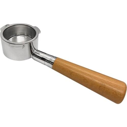 51mm Stainless Steel Wood Handle Three Ear Portafilter Coffee Machine Accessory Bottomless Portafilter