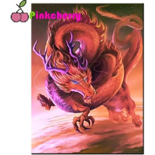 Red Flying Dragon Diamond Mosaic,Full Square Round Diamond painting with Square Drill,Handmade Gift Cartoon Art,k811