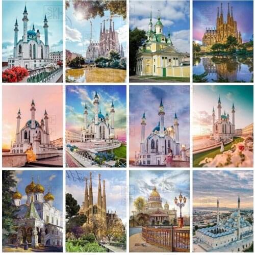 Diamond Embroidery Church Building Craft Kit Handmade Gift Diamond Painting Russia Mosque Landscape Church Needlework Wall Art