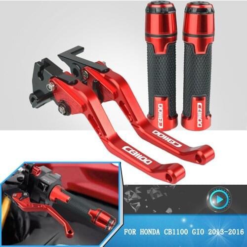 For Honda CB1100 GIO 2013 2014 2015 2016 Aluminum Motorcycle Folding Adjustable Brake Clutch Levers+ Grips Accessories With Logo