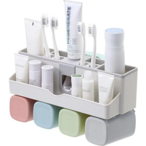 Automatic Toothpaste Dispenser Toothbrush Holder Storage Organizer Wall Mount Rack Bathroom Accessories Set Bathroom Pruduct
