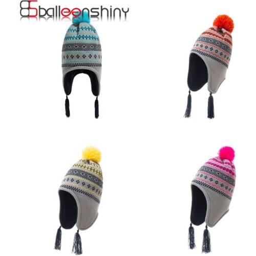 Balleenshiny Tassel Knitted Children Hat DIY Plus Velvet Thickened Kids Hat for Winter Baby Hats Boys Girls Infant Toddler Cap