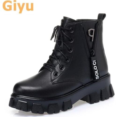 Genuine Leather Short boots Womens new wool boots All-match Martin boots Platform winter boots 2020 warm snow boots Ankle boots