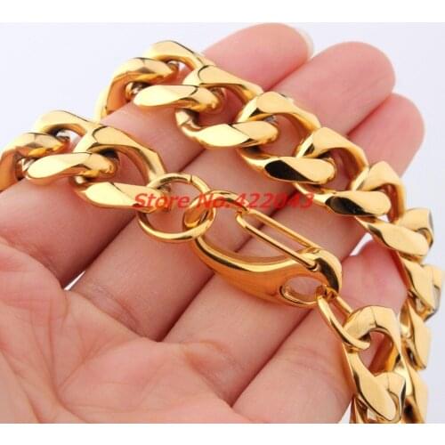 10/12/15/17/19mm Wide Strong Men Cuban Curb Link Chain Stainless Steel Necklace High Polishing Silver/Gold color 7-40"
