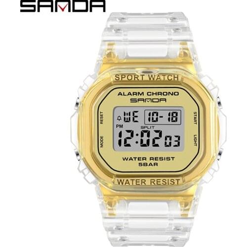 SANDA Fashion Sport Watch Women Transparent strap LED Digital Clock Ladies Electronic Watch Reloj Mujer Relogio Feminino 2009