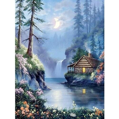 CraftArtGo 5D DIY Diamond Embroidery Forest House Full Round Square Rhinestone Mosaic Painting Cross Stitch Flowers Diamond Kit