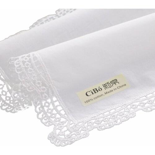 D004 : White premium cotton lace handkerchiefs 120 piece/pack blank crochet hankies for women/ladies wedding gift