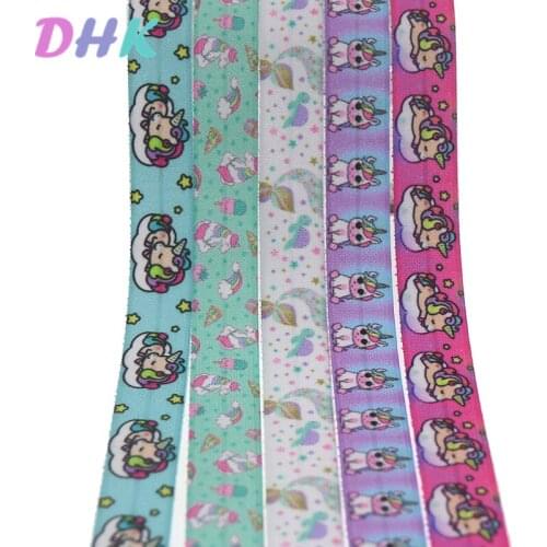 DHK 5/8'' 5yards horse fish printed Fold Elastic FOE stretch ribbon hairbow headwear headband DIY OEM C1726