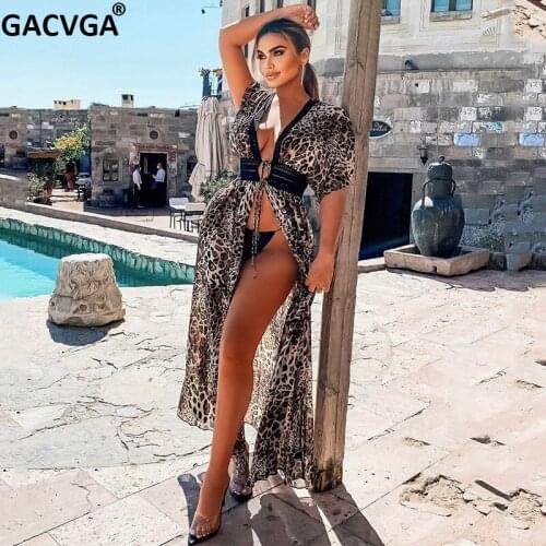 GACVGA 2021 Chiffon Sexy Leopard Women Summer Maxi Dress Bandage Lace Beach Party Long Dresses Robe Longue Vestido De Mujer