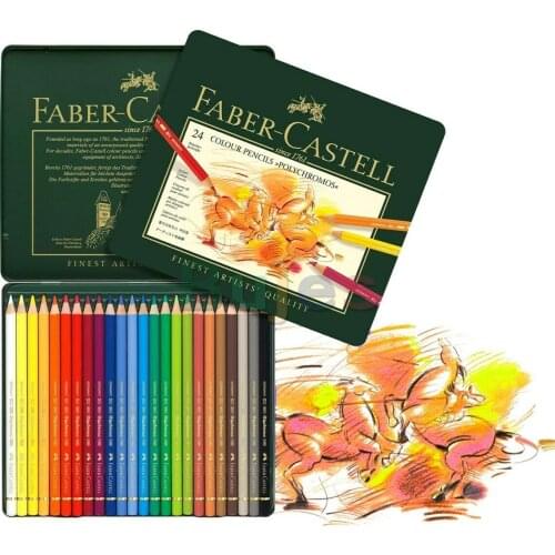 24 Colours Faber-Castell Polychromos Pencils Tin Set Drawing Colouring Coloured,Beautiful 3.8mm oily soft core,Easy to sharpen