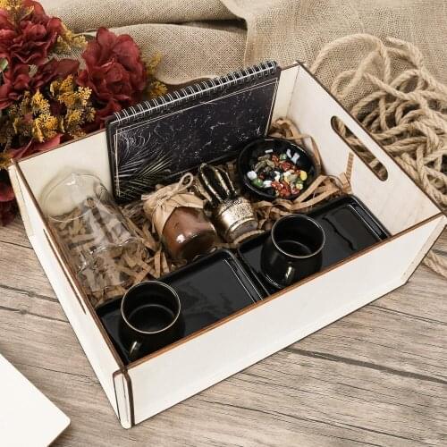 Coffee Set with Organizer in Wooden Box as a Gift for Mother FREE SHİPPİNG