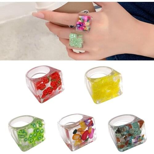 Resin Ring All Match Lightewight Fruit Cute Acrylic Statement Ring Geometric Knuckle Ring Transparent Resin Ring Clear Ring