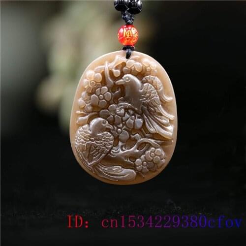 Brown Jade Bird Pendant Carved Charm Amulet for Necklace Natural Jadeite Gifts Jewelry Fashion Chinese Women Flower