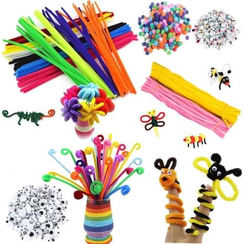 Colorful Plush Sticks Wool Pompoms Materials Kids DIY Montessori Craft Pipe Math Counting Education Stick Child Puzzles Toy
