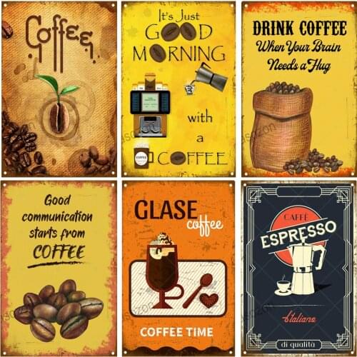 30X20cm Vintage Metal Tin Signs Wall Art Plate Drink Coffee Metal Poster Bars Kitchen Pub Cafe Wall Decor Retro Wall Sticker
