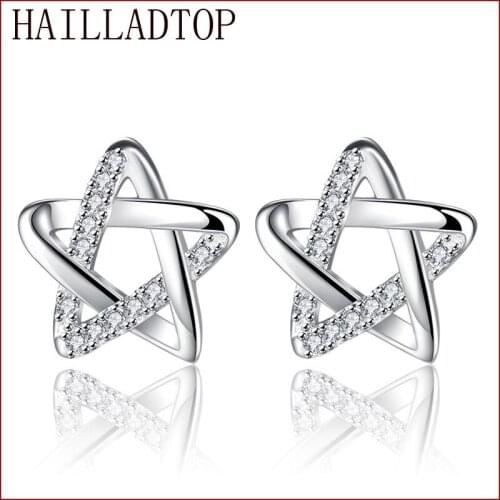 Japanese and Korean Version of Star personality Fashion Crystal Trend Stud Earrings Female Temperament Hollow Silver Plating Ear