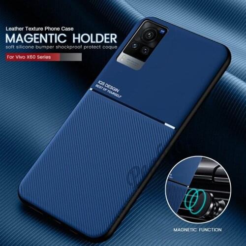 On vivox60 pro case car magnetic stand leather phone cover for vivo x60 x 60 pro x60pro 5g soft silicone bumper shockproof coque