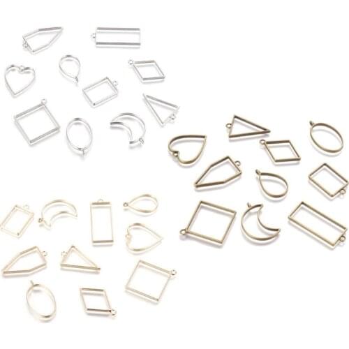 30Pcs/set Geometric Square Diamond Shape Metal Frame Set DIY Epoxy Resin UV Crystal Silicone Molds Jewelry Pendant Making