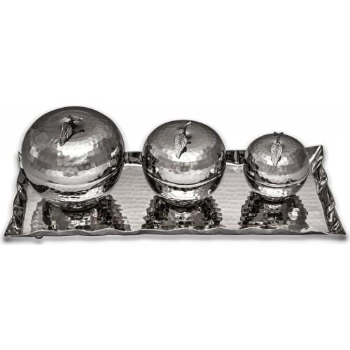 Copper Snack Apple Set Handmade 3 Apple with 1 Tray (Grey Color)