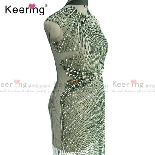 New Arrivals Large green high collar panel rhinestone beaded bodice for wedding panel WDP-223