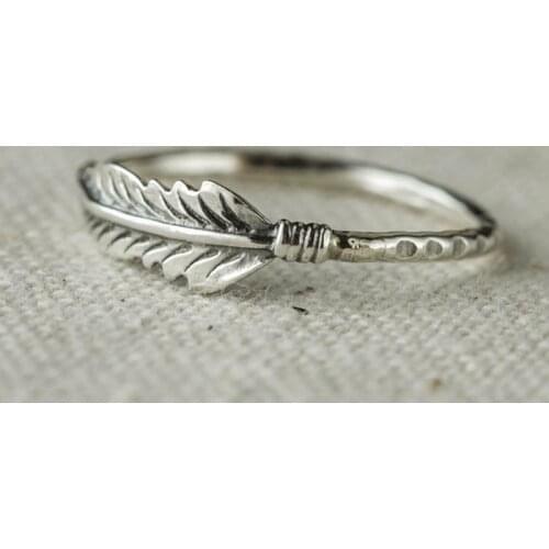 Retro Plated Thai Silver Distressed Feather Ring Engagement Ring Simple Jewelry