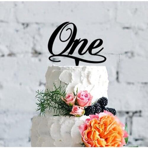 One Birthday Cake Topper Anniversary Cake Topper With Number Acrylic Gold Silver Wood Black Cake Topper