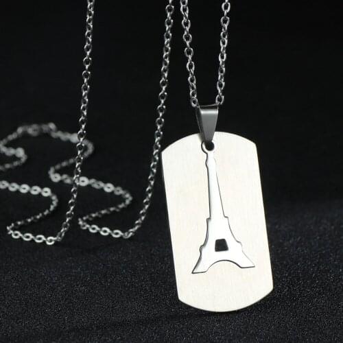 New Personality Eiffel Tower Rectangle Metal Pendant Necklace Hip Hop Long Chain Cool Necklaces For Women men Jewelry Gift