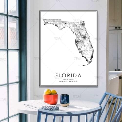 Map print poster canvas poster canvasWorld FLORIDA Map Black White MapPoster Picture Art