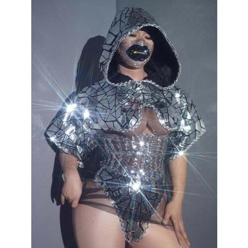 Pub Bar Women Dj Stage Performance Costume Mirror Sequins Shawl Girdle Pants Singer Outfit Evening Prom Nightclub Clothing Wear