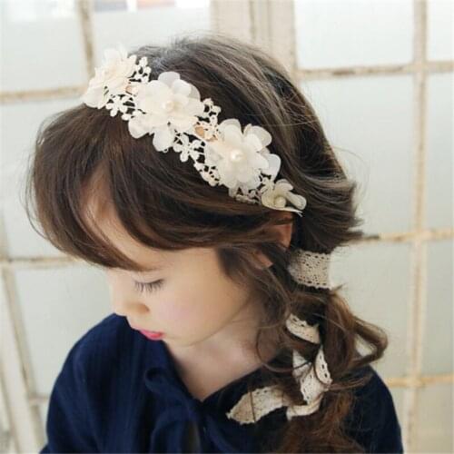 1PCS Children Baby Girls Lace Rhinestone Flower Headband Hair bands Kids Girls wedding Party Hair Accessories Princess Headwear