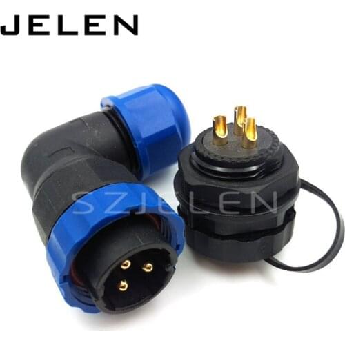 SD20 90 degree elbow 3pin waterproof connector IP68 LED power cable connector pancl cutout 20mm