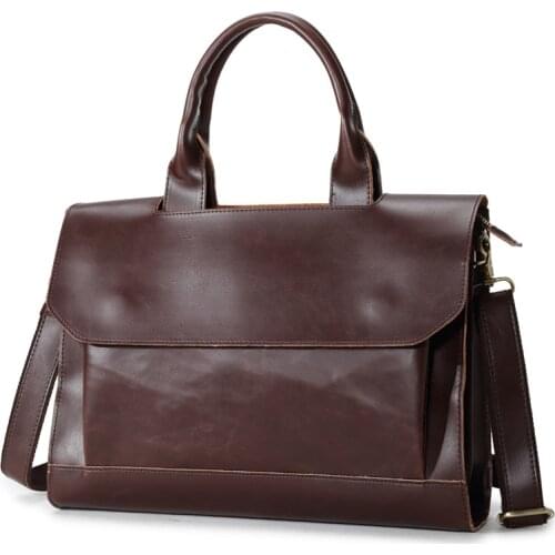 Crazy horse genuine leather men bag vintage loptap business mens leather briefcase men messenger bag shoulder bag handbag 6920