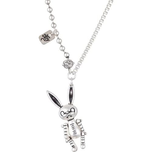 Vintage Silver Color Bear Rabbit Antique Accessories Long Necklace Female Animal Flower Suspension Decoration Jewelry For Women