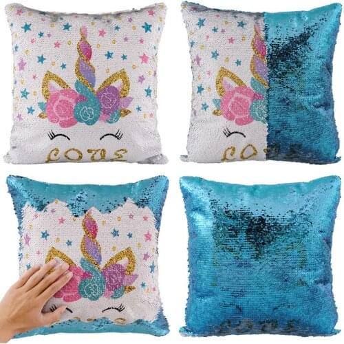 Magical Shining Pillowcase Unicorn Mermaid Sequin Cushion Cover Color Changing Reversible Patchwork Pillow Cover With Sequins