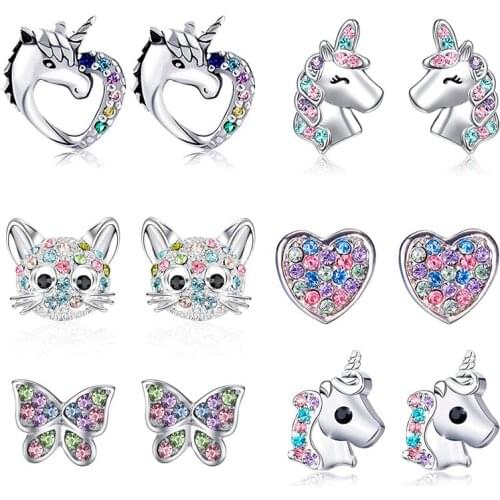 Lucky Unicorn Cat Love Rainbow Cute Jewelry Earrings Accessories for Women Wedding Party Stud Earring Jewelry Anniversary Gifts