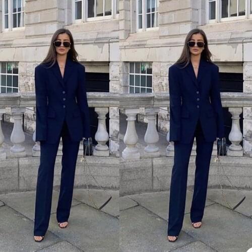 Single Breasted Women 2 Pieces Blazer Suits Pocket V Neck Loose Streetwear Jacket Office Lady Daily Custom Made Coat
