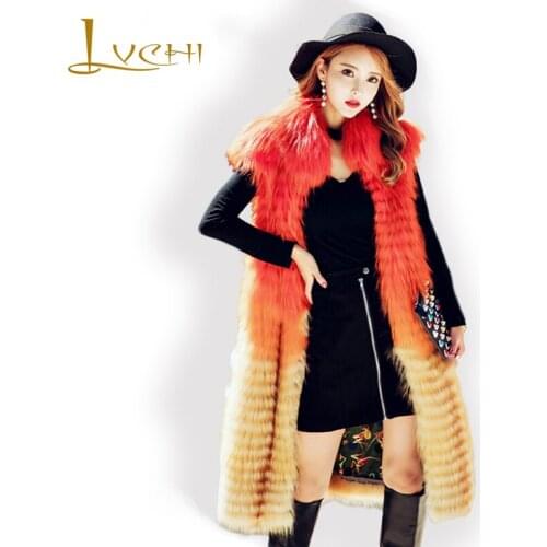 LVCHI Genuine Leather Winter Fashion Warm Bodycon Fox Fur Coat Open Stitch High Quality Fur Coats 2019 Real Fur Womens Fox Furs