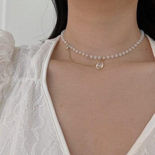 New Necklaces 2021 Water Drop Zircon Pendant Choker Necklace for Women Beaded Chain Necklace Jewelry Wholesale Collares
