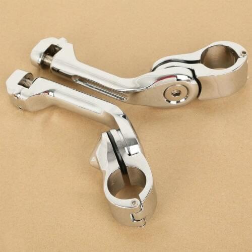 1 1/4" Universal Chrome Long Angled Highway Peg Mount Kit For Yamaha Kawasaki