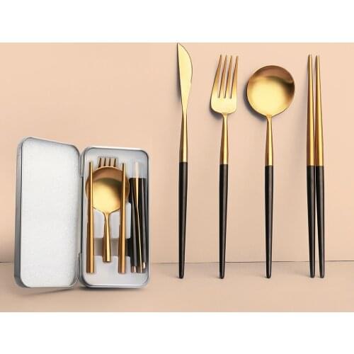 4pcs Foldable tableware Camping set cutlery picnicTravel tableware fork spoon knife set Stainless steel Portable cutlery travel