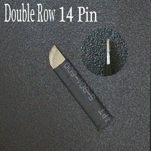 50pcs Double Row 14 Microblading Blades Tattoo Needles Fog Eyebrow Permanent Makeup Manual Tool 14 Flat Needle Manual Pen 2 Row