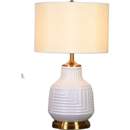 American Style White Geometry Ceramic Table Lamp For BedRoom Bedside Living Room Foyer Study Desk Reading Night Light LD175