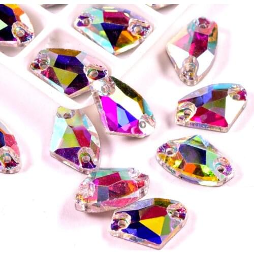 New Arrival Crystal AB AX Shape Flatback 2 Holes Sewing Crystal Bead 3 Sizes Glass Rhinestones Appliques for Dresses B0290