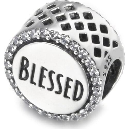 Authentic S925 Silver Bead Openwork Blessed Charm fit Lady Bracelet Bangle Girl Birthday Gift DIY Jewelry