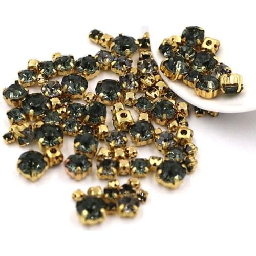Free shipping 100pcs/bag Mixed size glass strass crystal beads gold base sewing gray rhinestones diy Wedding decoration